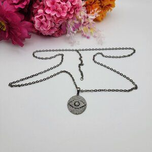 925 Sterling Silver Lab Diamond Pave Iced Out Evil Eye Necklace 31"